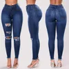 Hål rippade jeans kvinnor för flickor sträcker mitt midja mager jeans kvinnliga byxor smala blyertsbyxor
