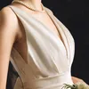 Tea Length Satin High Low A-line Short Wedding Dresses V Neck Sleeveless Hi Lo Women Informal Short Bridal Gowns Custom Made