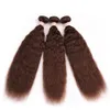 Wefts Medium Brown Malaysian Kinky Straight Human Hair Weave Bunds #4 Chocolate Brown grov Yaki Human Hair Bundles affärer 3st dubbla