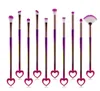 New 10pcs/set Gradient Color Makeup Brushes Set Bling Bling Face Eye Shadow Foundation Makeup Brushes Heart Shape Eyebrow Cosmetic Brushes
