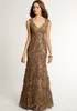 Cheap Brown Mother Of The Bride Dresses V Neck Lace Appliques Beaded Floor Length Wedding Guest Dress Plus Size Party Prom Evening Gowns