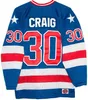 1980 Team USA Hockey-Trikots 30 Jim Craig 21 Mike Eruzione 17 Jack O'Callahan 1980 Year Miracle USA Vintage Hockey-Trikot Weiß Blau S-3XL