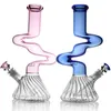 Kunst kleurrijke glazen beker bong dab rig 12 "Water Pies Heady Gongs Oil Rigs Wax met Quartz Banger of Bowl Pink Hookah Downstam gratis verzending