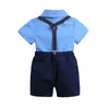 Set di abbigliamento per ragazzo scontato Gentleman Summer Fashion Camicia blu + pantaloncini Abiti per bambini Completo per set formale per ragazzo da festa di nozze