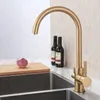 ROLYA Brushed Golden 3 Way Water Filter Tap Burnished Gold RO Water Kitchen Faucet Tri Flow Kitchen Sink Mixer318c