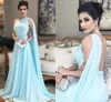 Элегантные саудовские арабские кафтаны формальные вечерние платья одно плечо светлое небо голубое плиссированные 2021 иллюзия обратно материи женская линия выпускной платья