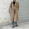 Casacos de Trench de Mulher 2021 Primavera Loose Casaco Longo com Sashes Oversize Dupla Breasted Vintage Casaco Casaco Negócio Khaki Preto FY66