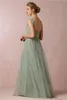 2020 Nouvelle Sage Green Princess Long Bridesmaid Robes Spaghetti Strap Lace Tulle A Line Girls Formal Wedding Party Robe Prom Evening Dre 208Z