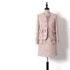 Trajes de vestir hechas a mano para las mujeres forman Tweed vestido sin mangas y solo pecho de la borla de las chaquetas se adapta a la rosa