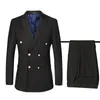 Blue/Beige/Black Groom Tuxedos Double-Breasted Groomsmen Wedding Tuxedos Men Formal Dinner Party Prom Blazer Suit (Jacket+Pants)