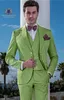 Excellent Grass Green Groom Tuxedos Notch Lapel Slim Fit Man Wedding 3 Piece Suit Men Business Dinner Prom Blazer(Jacket+Pants+Tie+Vest) 600