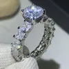 Ins Top Sell Jóias de luxo impressionantes 925 prata esterlina corte princesa branco topázio CZ diamante pilha eternidade mulheres aliança de casamento anel presente