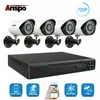 ANSPO 4CH AHD DVR 홈 보안 카메라 시스템 키트 방수 야외 나이트 비전 IR-CUT CCTV 홈 감시 720P 화이트 카메라 HDD