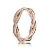 Rose Gold Sparkling Twisted Lines Ring for Women Girls Wedding Gift Jewelry for Pandora 925 Sterling Silver F￶rlovningsringar med originall￥da