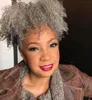 Tuz ve Biber Gümüş Gri Gerçek Saç Afro Kinky Kıvırcık Puf Bun Kadın İnsan Saç Uzatma Örgü Topper Sıralama 120g