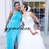 Turquoise Bridesmaid Dresses African 2019 Maid Of The Bride Evening Gowns Formal Occasion Wear Plus Size Split Chiffon Lace Mixed Orders