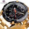 ForSining Sport Style Men's Mechanical Watches Black Automatic 3 Sub Dial Date rostfritt stålbälten utomhus militär armband246p