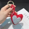 LLavero de corazón de amor con diamantes de imitación, llavero de cuero de cristal, bolso colgante, dijes para bolso, joyería, llavero con anilla para coche