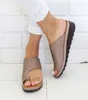 Women's Leather Wedges Open Toe Shoes Slipper Ladies Plus size Sandals 34-43