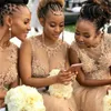 Champanhe tulle apliques pérolas dama de honra vestidos lado split sexy mulheres africanas casamento vestido vestido de promotor festa noite vestidos formais barato
