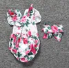 Mamelucos de bebé de una pieza de verano con diadema para 3-24 meses Patrón de estampado de flores Diseño Infant Toddler Baby Girl Ropa al por mayor