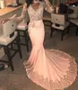 Afrikanska Mermaid Prom Klänningar 2022 Sexig Sheer Lace Appliques Evening Party Gowns Sweep Train Formell Klänning Lång