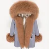 brown white rabbit furs lining black long parkas Women snow jackets brown Mongolia sheep fur trim Placket