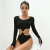 Backless Seksi Bodysuit Kadınlar Patchwork Bodycon Siyah Uzun Kollu Bodysuits Kadınlar Pamuk Vücut Tulum Bayan Tulum T200702