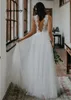 Vestidos de novia de encaje con tul, vestidos de novia sencillos de corte en A, vestido de novia bohemio, sin mangas, sin espalda, vestido de novia