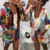 Fashion Tops Women Coats Multicolor Print Cool Outwear Tie Sweatshirt Zipper Hooded Jackets And Coats Feminina