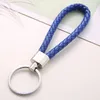 30 color PU Leather Braided Woven Keychain Rope Rings Fit DIY Circle Pendant Key Chains Holder Car Keyrings Jewelry accessories DHL Free