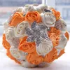 Luxury Maridage Bouquets de mariée Elegant Pearl Bride Flower Wedding Bouquet Handmade Crystal Ribbon Orange WF036OG292W