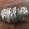 Ny Retro Manschettband Armband Tibetansk Silver Metall Carving Fisk Elefant Blomma Bangles Vintage Gypsy Smycken Kvinna Gåvor