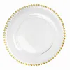 27cm Round Bead Dishes Glass Plate with Gold Silver Clear Beaded Rim Round Dinner Service Tray Wedding Table Decoration GGA32065446480