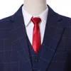 New Arrival Two Buttons Navy Blue Plaid Wedding Groom Tuxedos Notch Lapel Groomsmen Men Suits Prom Blazer (Jacket+Pants+Vest+Tie) W32