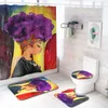 4 Pcs Home African Girl Shower Curtain Bath Mat Toilet Pad Set Bathroom Toilet Anti-slip Creative Pattern Carpet Flannel Bath Mats