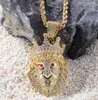 Hip hop nova coroa de cabeça de leão pingente de diamante de água coroa de leão banhado a ouro homens e mulheres tendência jóias