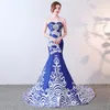 Sexy Mermaid party Dress China dragon pattern classical Prom gown Luxury Women wedding qipao Strapless tailing dresses