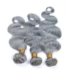 Silbergraue jungfräuliche brasilianische Echthaar-Bündelangebote, 3 Stück, 300 g/Lot, reine graue Farbe, gewellt, gewellt, Echthaar-Webart-Erweiterungen