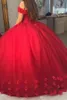 Red Ball Gown Quinceanera Dresses 3D Floral Applique Handmade Flowers Sexy Off the Shoulder Custom Made Prom Gown Pageant Formal W9614280