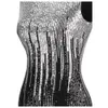 Angelfashions femmes classique argent noir paillettes Transparent Tulle Maxi gaine Cocktail robe de soirée Vintage fête 4582551495