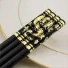 1 Pair 27cm Gold Dragon Phoenix Chinese Japanese Chopsticks Non-Slip Alloy Sushi Chop Sticks Set Chinese Gift