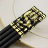 1 paar 27 cm goud draak phoenix Chinese Japanse eetstokjes antislip legering sushi chop sticks set Chinese gift