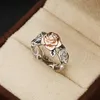 10pcs/lots Exquisite Two Tone Floral Ring Solid 14k Rose Gold Fashion Flower Jewelry Proposal Anniversary Gift Engagement Wedding Band Rings