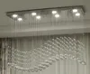 Samtida Crystal Rektangel ljuskrona Rain Drop Crystal Ceiling Light Fixture Wave Design Flush Mount för matsal myy