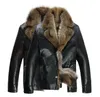 Mens Leather Jackets Winter Coats Real Raccoon Fur Coats Snow Overcoat Outwear Warm Thick Plus Size 4XL 5XL High Quality