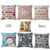 Christmas Pillows Case LED Lights Cushion Cover Linen Square Throw Pillow Covers Xmas Decorative Pillowcase Nursery Room Decor 7 Desig D6470