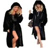 Womens Winter Coat Faux Fur Solid Colors Hooded Jacket Fluffy Fleece Long Sleeve Furry Coat with Black and White Casual Asian Size S-3XL