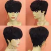 Brasiliansk Pixie Cut Human Hair Wig med Bang Short Bob Straight None Lace Front Pärlor för svarta kvinnor