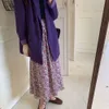 Skirts Vintage Floral Print Ruffle Chiffon Purple Pleated Long Women Korean Skirt Streetwear Drawstring Elastic Waist Midi Skirt1